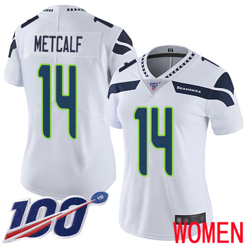Seattle Seahawks Limited White Women D.K. Metcalf Road Jersey NFL Football #14 100th Season Vapor Untouchable->youth nfl jersey->Youth Jersey